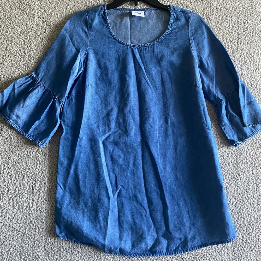 Mama Licious blouse Blue Denim Women's Top XS chambray bell sleeves